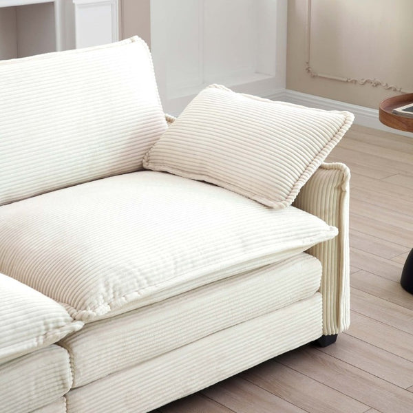 English Elm Armless Corduroy Modular Single Sofa Deep Seat Memory Foam for Modern Living Rooms Beige W714P185442
