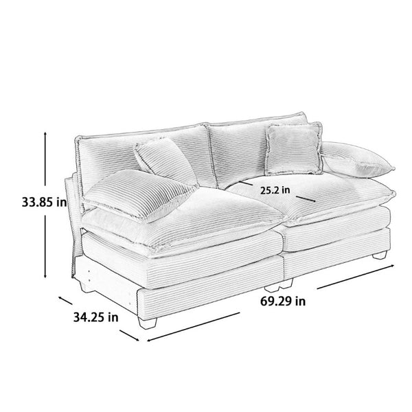 English Elm Armless Modular Two Seat Corduroy Sofa with Memory Foam Cushions for Modern Living Tan W714P185461