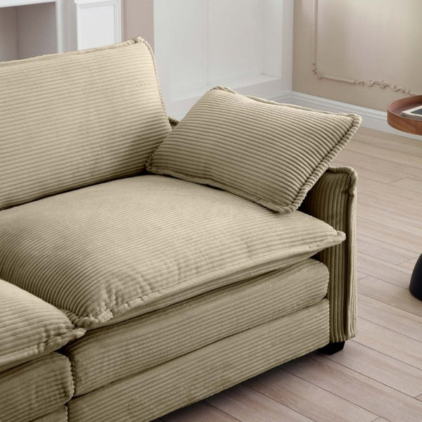 English Elm Armless Modular Two Seat Corduroy Sofa with Memory Foam Cushions for Modern Living Tan W714P185461