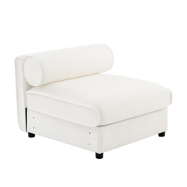 English Elm 24Armless Modular Chenille Sectional Sofa with Storage and Sculptural Cylindrical Back White W714P271847