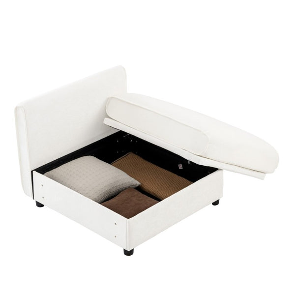 English Elm 24Armless Modular Chenille Sectional Sofa with Storage and Sculptural Cylindrical Back White W714P271847