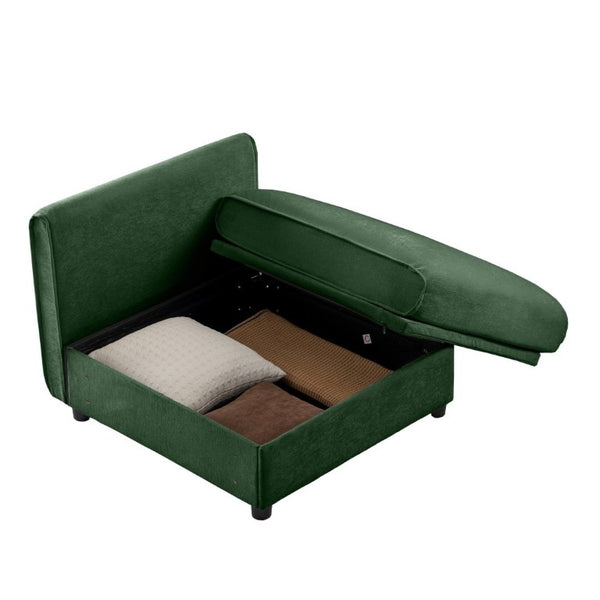 English Elm 24Armless Modular Chenille Sectional Sofa with Storage and Sculptural Cylindrical Back Green W714P271867