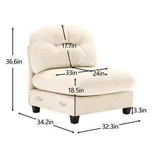 English Elm Armless Modular Chenille Sofa Tufted Pleated Back for Modern Living Rooms Beige W714P348499