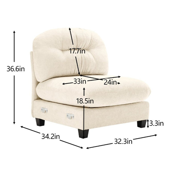 English Elm Armless Modular Chenille Sofa Tufted Pleated Back for Modern Living Rooms Beige W714P348499