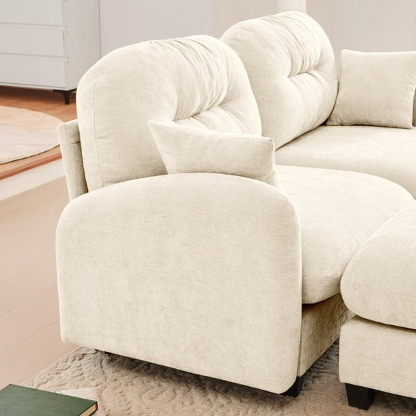 English Elm Ottoman Chenille Tufted Footrest for Modular Sectional Living Room Seating Beige W714P348500