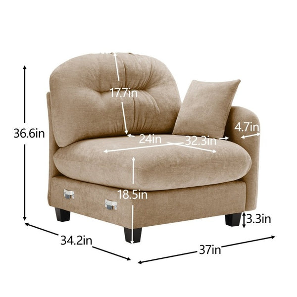 English Elm Sofa Modular Chenille Sectional with Tufted Pleated Back for Modern Living Rooms Camel RSF W714P348502
