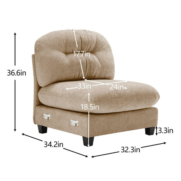 English Elm Armless Modular Chenille Sofa Tufted Pleated Back for Modern Living Rooms Camel W714P348504