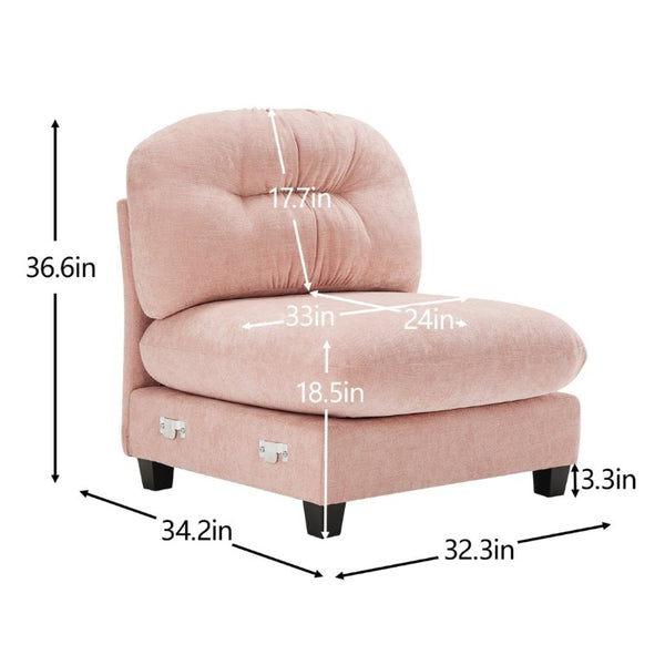 English Elm Armless Modular Chenille Sofa Tufted Pleated Back for Modern Living Rooms Pink W714P348513