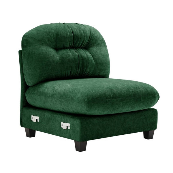 English Elm Armless Modular Chenille Sofa Tufted Pleated Back for Modern Living Rooms Green W714P348661