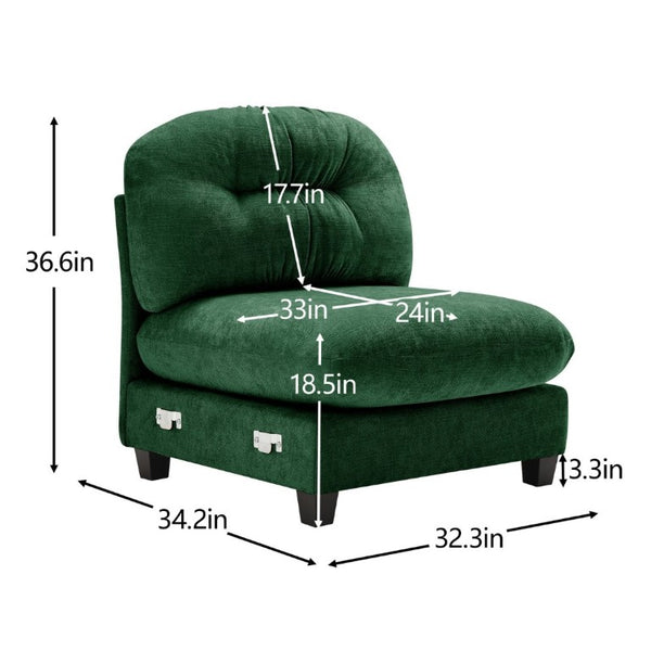 English Elm Armless Modular Chenille Sofa Tufted Pleated Back for Modern Living Rooms Green W714P348661