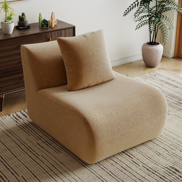 English Elm Armless Modular Sofa Unit Plush Teddy Upholstery for Flexible Sectional Living Room Layouts Camel W714P357227