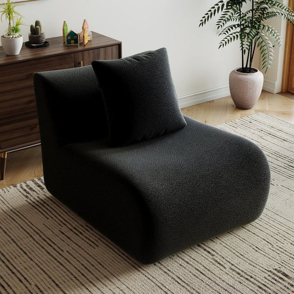 English Elm Armless Modular Sofa Unit Plush Teddy Upholstery for Flexible Sectional Living Room Layouts Black W714P357237