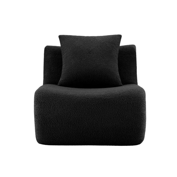 English Elm Armless Modular Sofa Unit Plush Teddy Upholstery for Flexible Sectional Living Room Layouts Black W714P357237