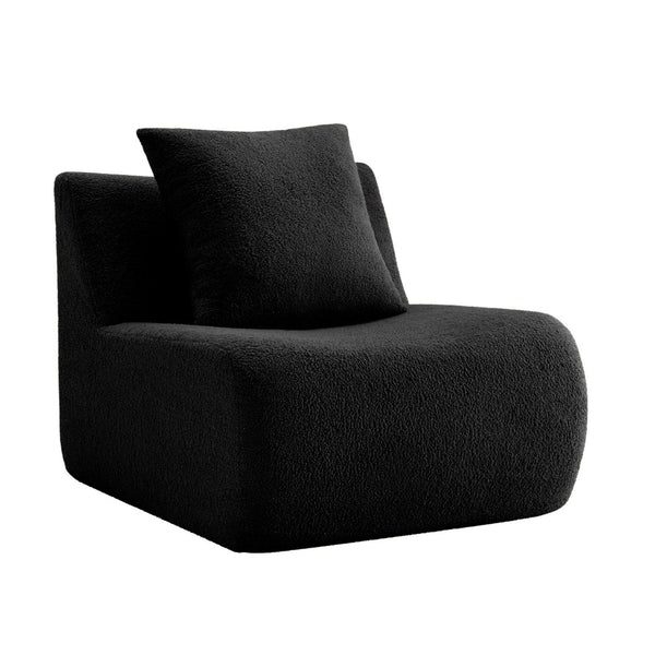 English Elm Armless Modular Sofa Unit Plush Teddy Upholstery for Flexible Sectional Living Room Layouts Black W714P357237