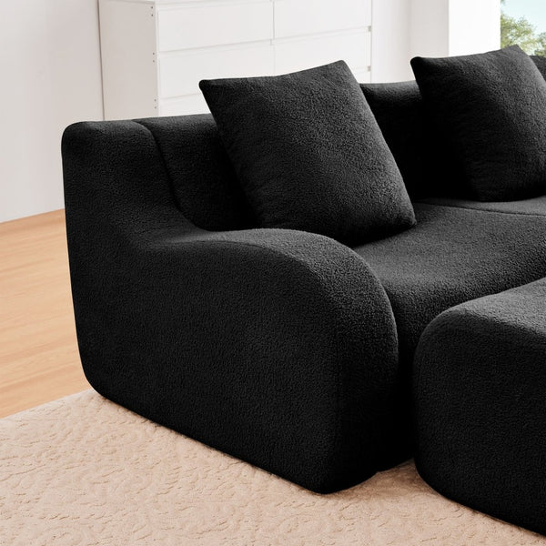 English Elm Armless Modular Sofa Unit Plush Teddy Upholstery for Flexible Sectional Living Room Layouts Black W714P357237