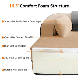 English Elm Elysees Cloud Soft Teddy Velvet Sectional Sofa with Adjustable Recline for Living Room Camel Left Chaise W714P360821