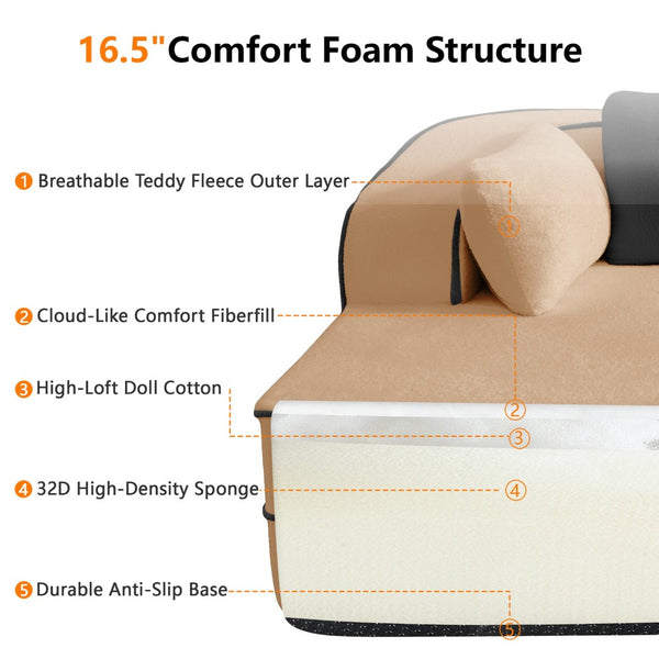 English Elm Elysees Cloud Soft Teddy Velvet Sectional Sofa with Adjustable Recline for Living Room Camel Left Chaise W714P360821