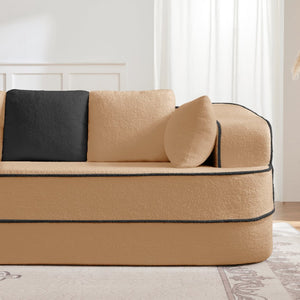 English Elm Elysees Cloud Soft Teddy Velvet Sectional Sofa with Adjustable Recline for Living Room Camel Left Chaise W714P360821