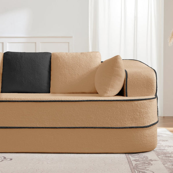 English Elm Elysees Cloud Soft Teddy Velvet Sectional Sofa with Adjustable Recline for Living Room Camel Left Chaise W714P360821