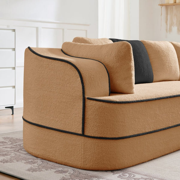 English Elm Elysees Cloud Soft Teddy Velvet Sectional Sofa with Adjustable Recline for Living Room Camel Left Chaise W714P360821