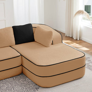 English Elm Elysees Cloud Soft Teddy Velvet Sectional Sofa with Adjustable Recline for Living Room Camel Right Chaise W714P360825