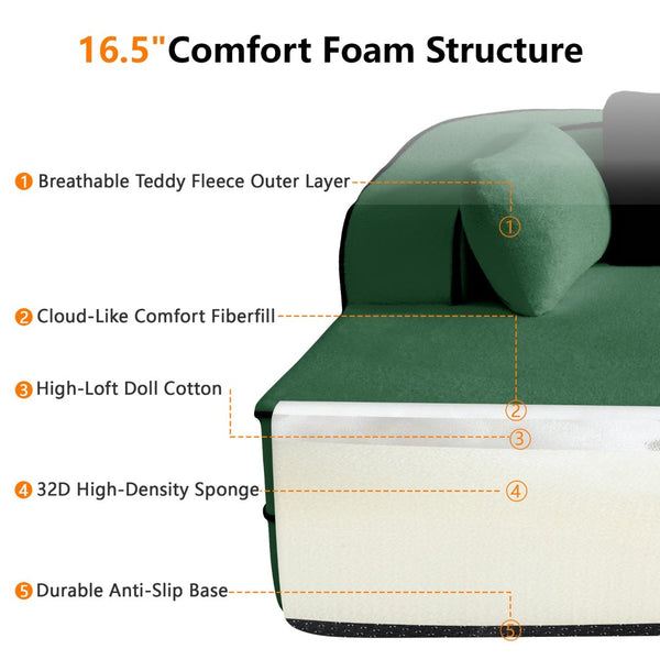 English Elm Elysees Cloud Soft Teddy Velvet Sectional Sofa with Adjustable Recline for Living Room Green Left Chaise W714P360839