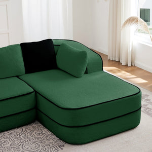 English Elm Elysees Cloud Soft Teddy Velvet Sectional Sofa with Adjustable Recline for Living Room Green Left Chaise W714P360839