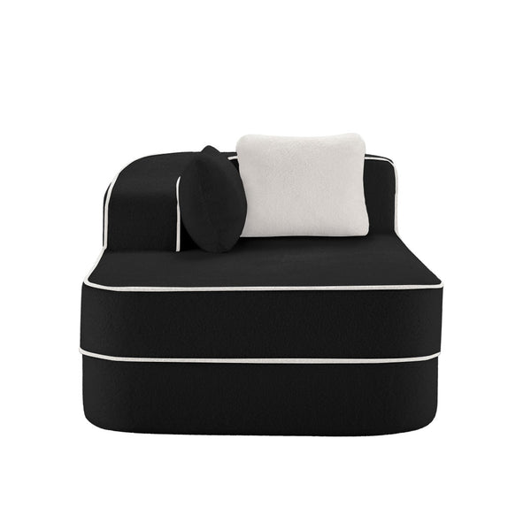 English Elm Elysees Cloud Soft Teddy Velvet Sectional Sofa with Adjustable Recline for Living Room Black Left Chaise W714P360853