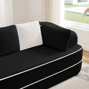 English Elm Elysees Cloud Soft Teddy Velvet Sectional Sofa with Adjustable Recline for Living Room Black Left Chaise W714P360853