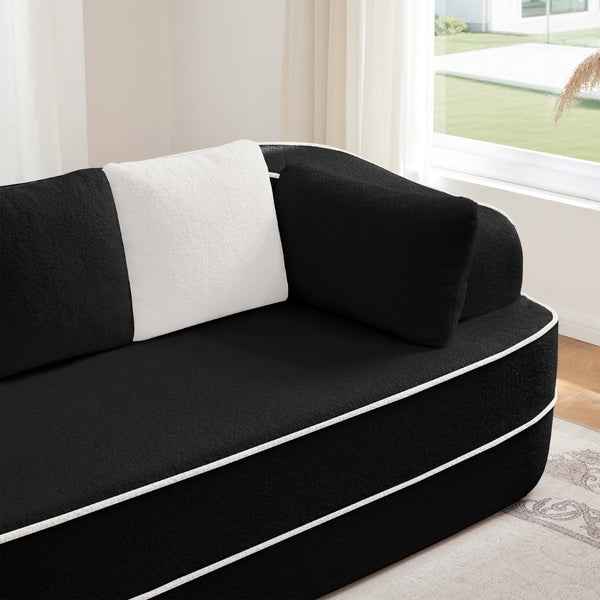 English Elm Elysees Cloud Soft Teddy Velvet Sectional Sofa with Adjustable Recline for Living Room Black Left Chaise W714P360853