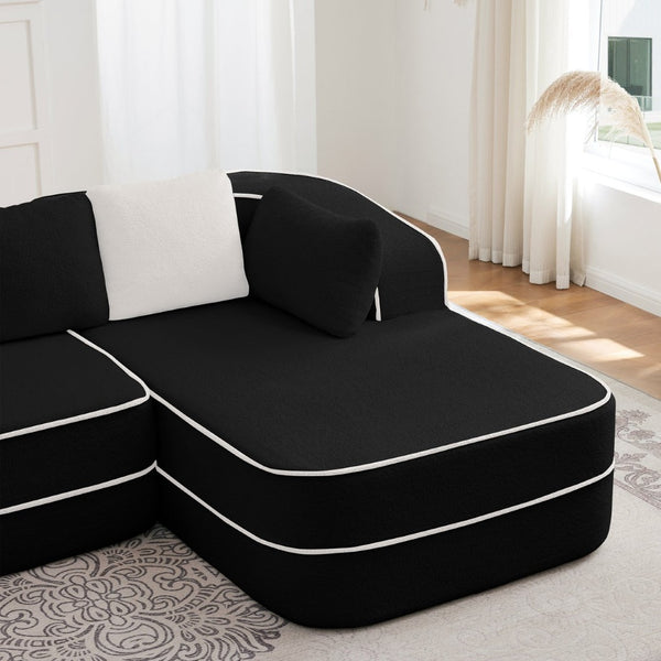 English Elm Elysees Cloud Soft Teddy Velvet Sectional Sofa with Adjustable Recline for Living Room Black Right Chaise W714P360868