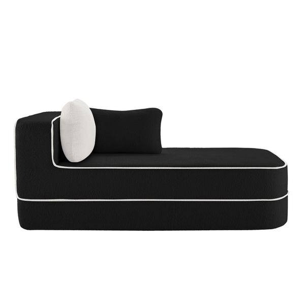 English Elm Elysees Cloud Soft Teddy Velvet Sectional Sofa with Adjustable Recline for Living Room Black Right Chaise W714P360868