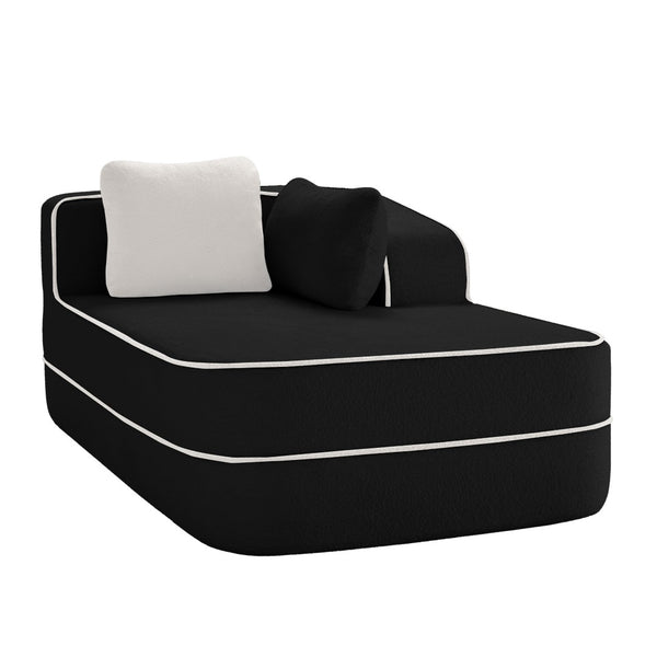 English Elm Elysees Cloud Soft Teddy Velvet Sectional Sofa with Adjustable Recline for Living Room Black Right Chaise W714P360868