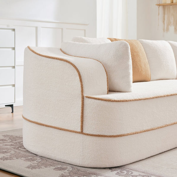 English Elm Elysees Cloud Soft Teddy Velvet Sectional Sofa with Adjustable Recline for Living Room White Left Chaise W714P360897