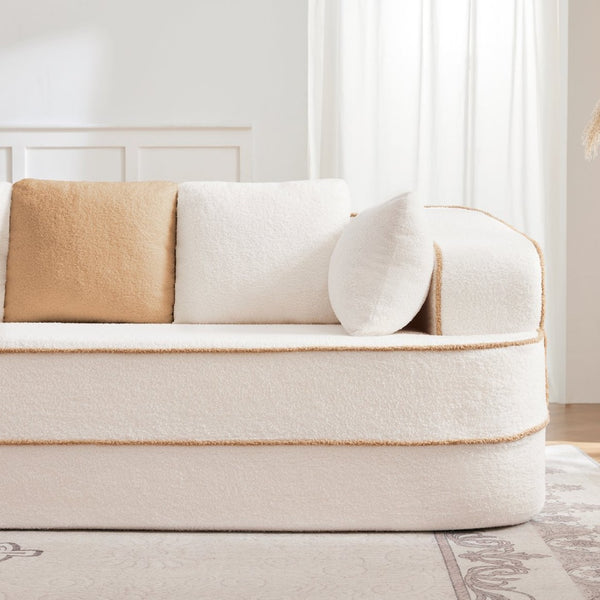 English Elm Elysees Cloud Soft Teddy Velvet Sectional Sofa with Adjustable Recline for Living Room White Left Chaise W714P360897