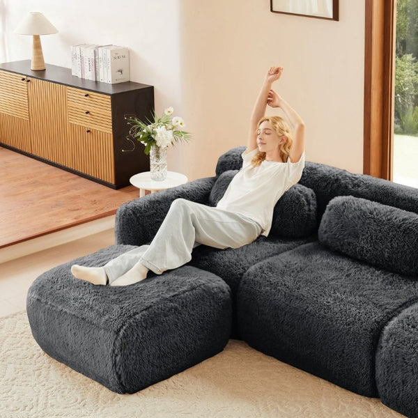 English Elm Aviana Armless Modular Sofa Plush Upholstered Low Profile Living Room Sectional Dark Grey W714P380193