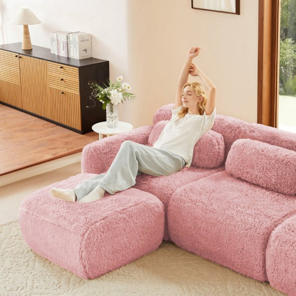 English Elm Aviana Armless Modular Sofa Plush Upholstered Low Profile Living Room Sectional Pink W714P380197