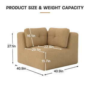 English Elm Ottoman Modular Corduroy Accent Piece with Curved Armrests for Living Room Seating W714P417397