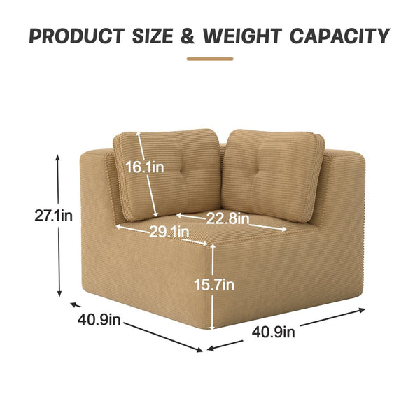 English Elm Ottoman Modular Corduroy Accent Piece with Curved Armrests for Living Room Seating W714P417397