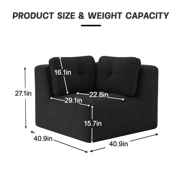 English Elm Ottoman Modular Corduroy Accent Piece with Curved Armrests for Living Room Seating Black W714P417398