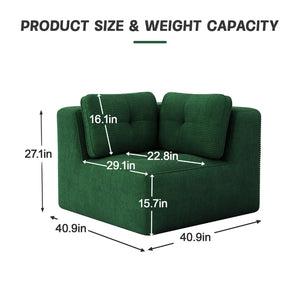 English Elm Ottoman Modular Corduroy Accent Piece with Curved Armrests for Living Room Seating Green W714P417399