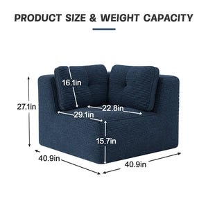 English Elm Ottoman Modular Corduroy Accent Piece with Curved Armrests for Living Room Seating Blue W714P417400