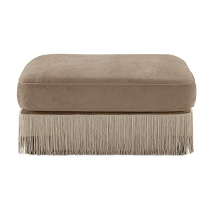 English Elm Ottoman Tufted Velvet Footrest with Tassel Skirt for French Chesterfield Living Rooms Camel Velvet W714P450820