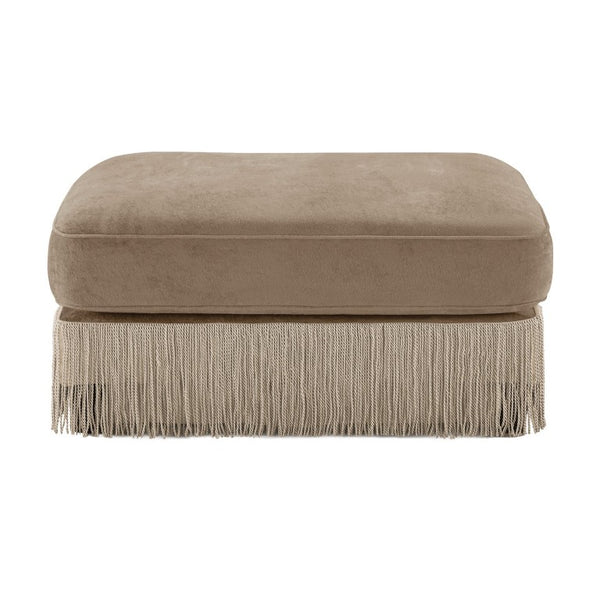 English Elm Ottoman Tufted Velvet Footrest with Tassel Skirt for French Chesterfield Living Rooms Camel Velvet W714P450820