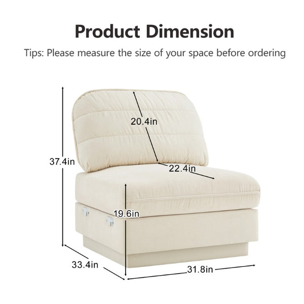 English Elm Celena Modular Armless Sofa Quilted Chenille Upholstery for Contemporary Living Rooms Cream Beige W714P453150