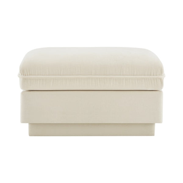English Elm Ottoman Tufted Velvet Footrest with Tassel Skirt for French Chesterfield Living Rooms Cream Beige Chenille W714P453155