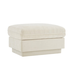 English Elm Ottoman Tufted Velvet Footrest with Tassel Skirt for French Chesterfield Living Rooms Cream Beige Chenille W714P453155