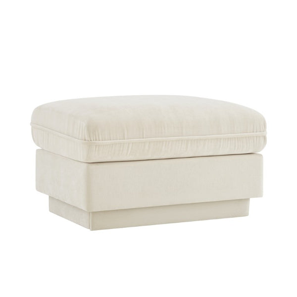 English Elm Ottoman Tufted Velvet Footrest with Tassel Skirt for French Chesterfield Living Rooms Cream Beige Chenille W714P453155