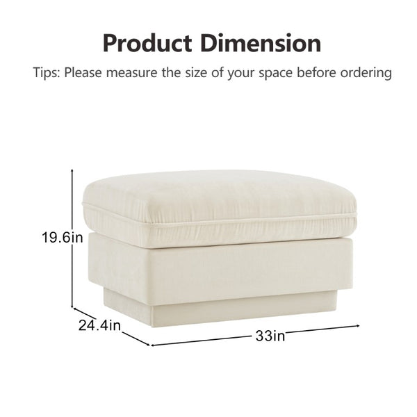 English Elm Ottoman Tufted Velvet Footrest with Tassel Skirt for French Chesterfield Living Rooms Cream Beige Chenille W714P453155