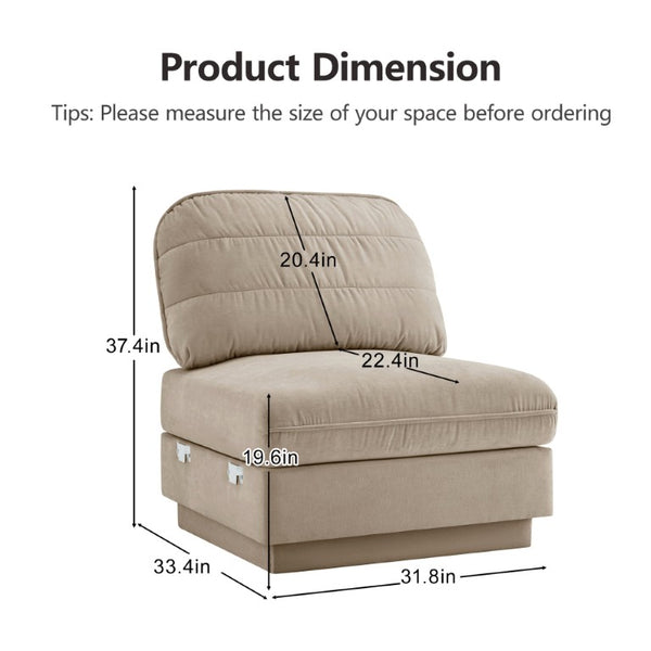 English Elm Celena Modular Armless Sofa Quilted Chenille Upholstery for Contemporary Living Rooms Light Coffee W714P453166